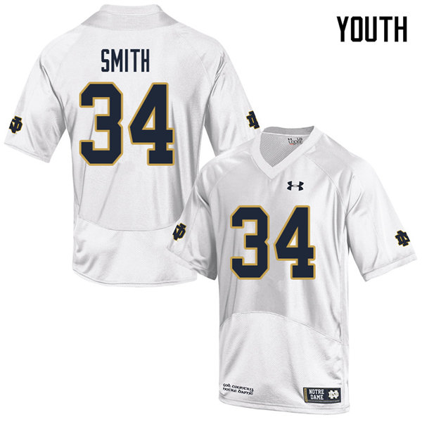 Youth NCAA Notre Dame Fighting Irish #34 Jahmir Smith Stitched College Under Armour Authentic White Football Jersey GM10V74NZ